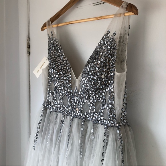 Jeweled Formal Dress with Slit - Picture 9 of 15